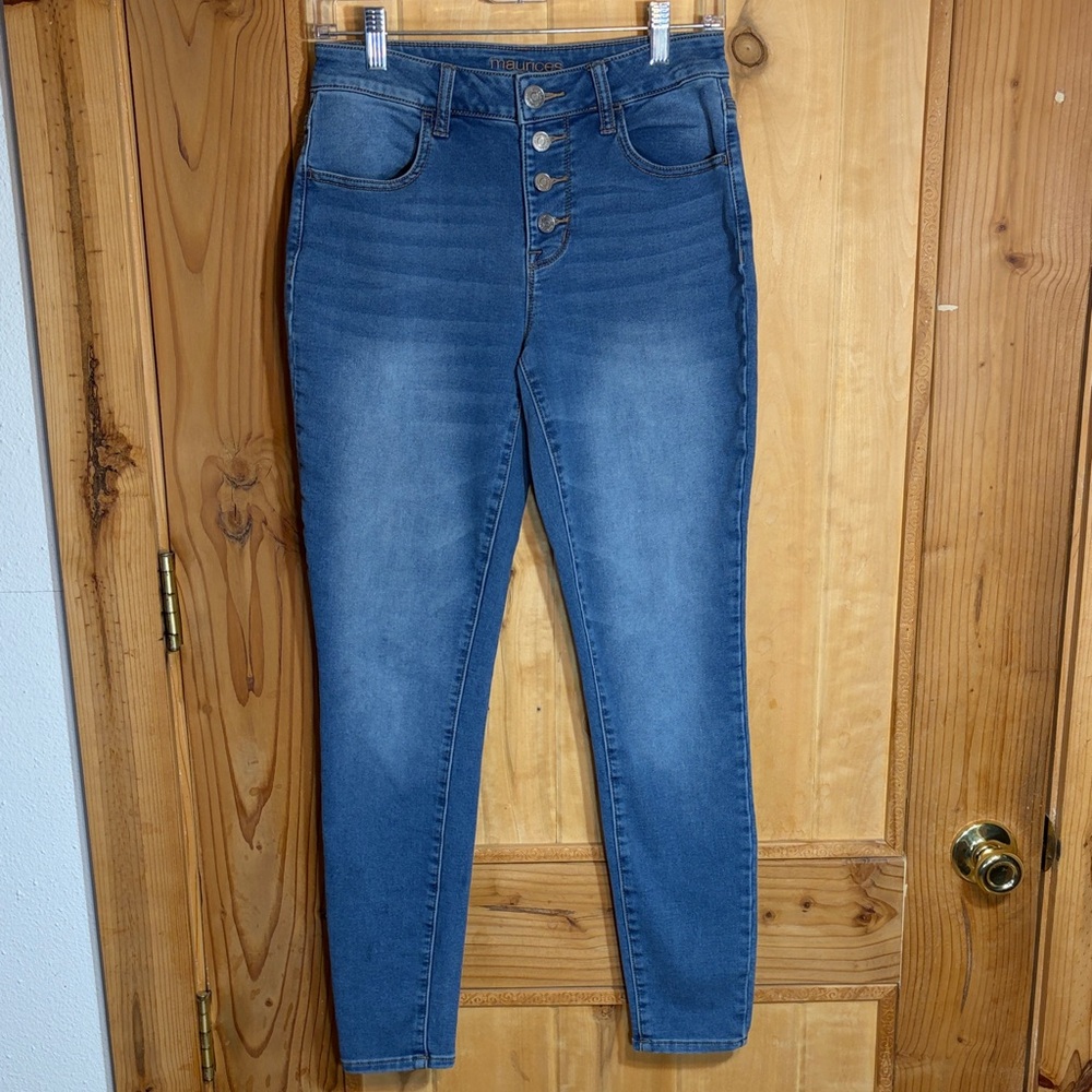 Maurices Mid-Rise Button-Fly Blue Wash Skinny Jeggings